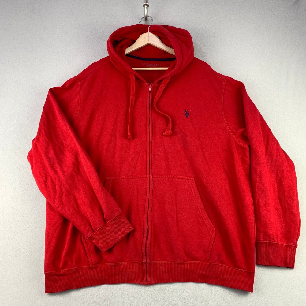 U.S. Polo Assn. Full Zip Hoodie Mens 2XL Red Embroidered Logo Fleece Sweatshirt